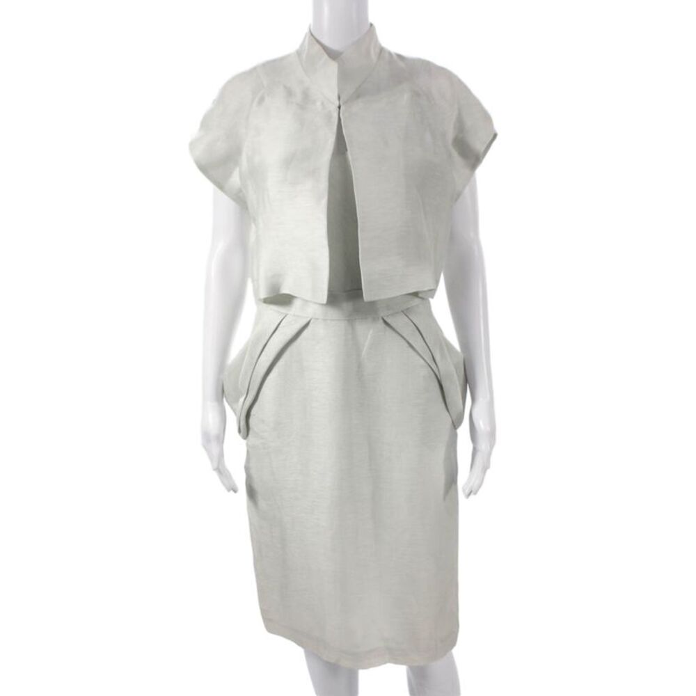 Luca Luca Women Gray Skirt Suit Short Sleeve Mock Neck 78% Linen Size 40